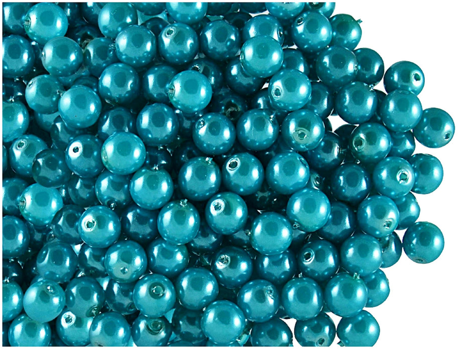 50 pcs Round Pearl Beads, 6mm, Pastel Turquoise, Czech Glass