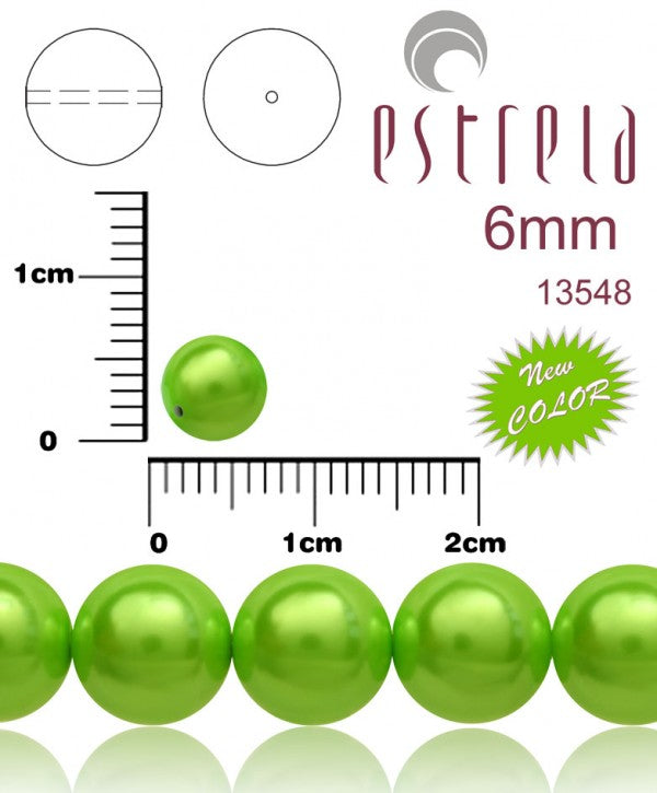 50 pcs Round Pearl Beads, 6mm, Pastel Green Pea , Czech Glass