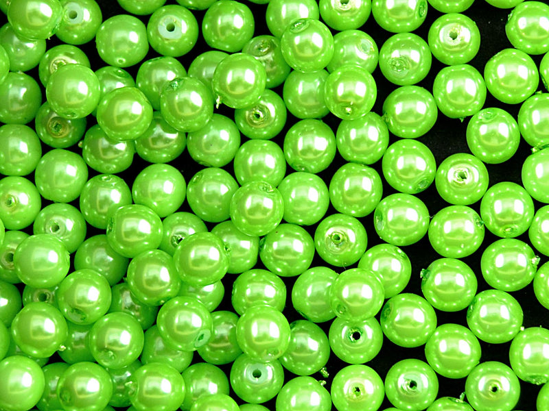 50 pcs Round Pearl Beads, 6mm, Pastel Green Pea , Czech Glass