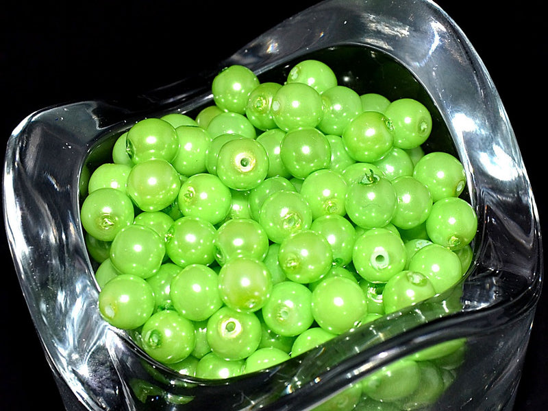 50 pcs Round Pearl Beads, 6mm, Pastel Green Pea , Czech Glass