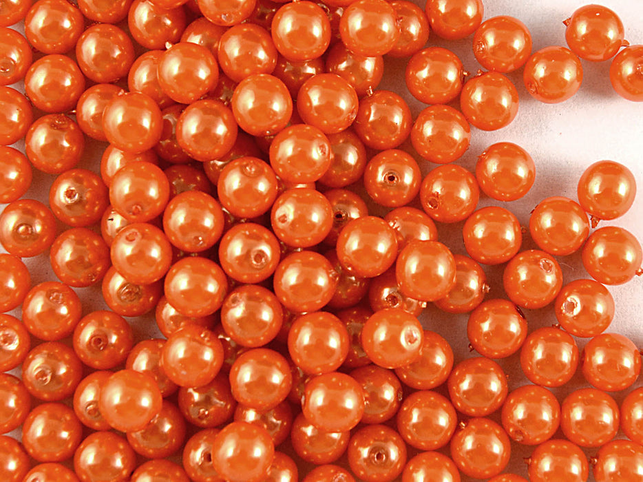 50 pcs Round Pearl Beads, 6mm, Pastel Orange, Czech Glass