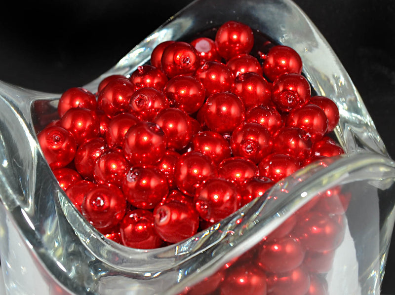 50 pcs Round Pearl Beads, 6mm, Pastel Red, Czech Glass