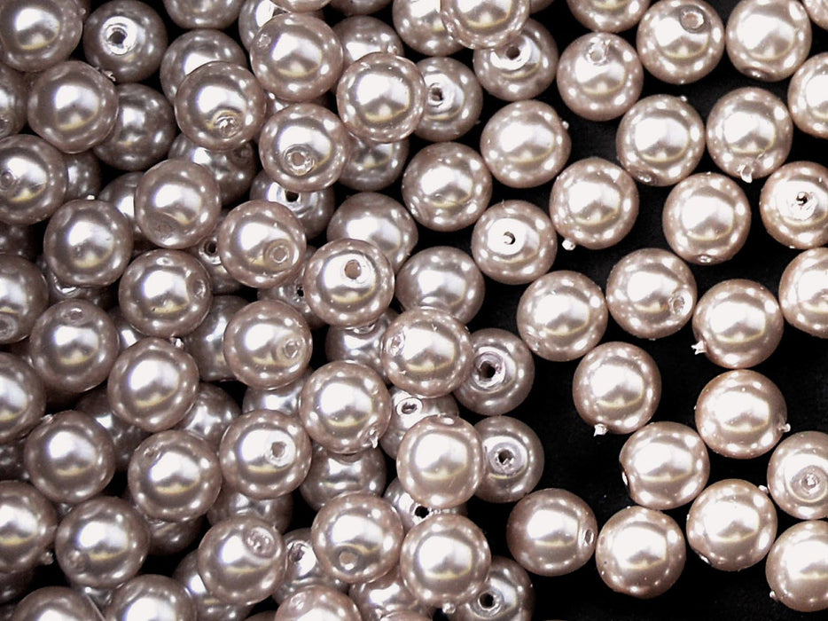 50 pcs Round Pearl Beads, 6mm, Dark Platinum Pearl, Czech Glass