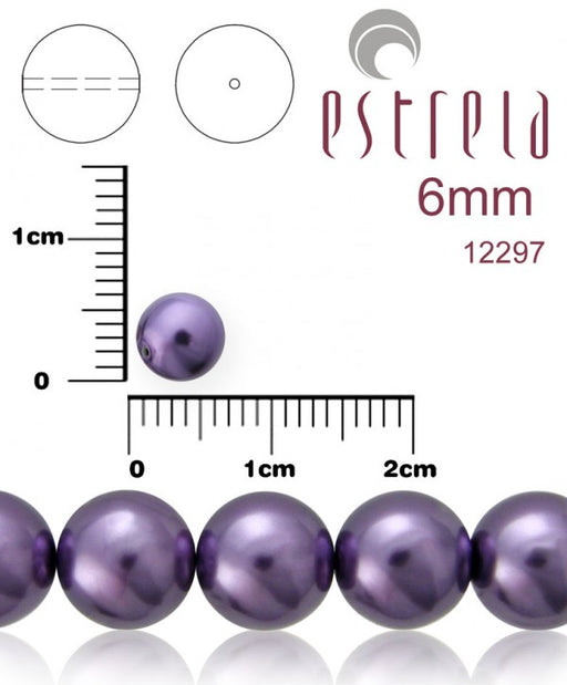 50 pcs Round Pearl Beads, 6mm, Violet, Czech Glass
