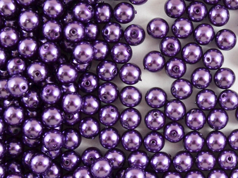 50 pcs Round Pearl Beads, 6mm, Violet, Czech Glass