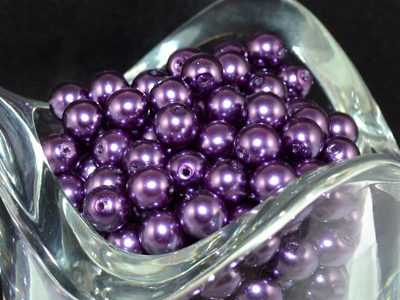 50 pcs Round Pearl Beads, 6mm, Violet, Czech Glass