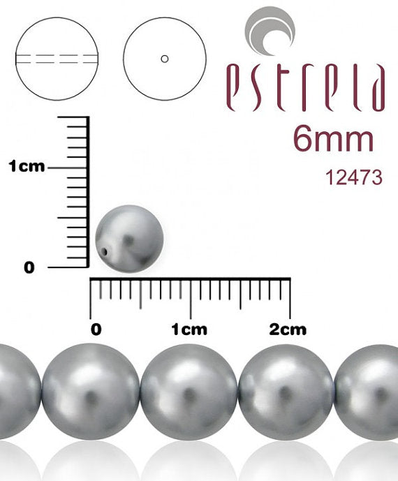 50 pcs Round Pearl Beads, 6mm, Gray Pearl, Czech Glass