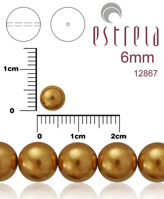 50 pcs Round Pearl Beads, 6mm, Bronze Pearl, Czech Glass