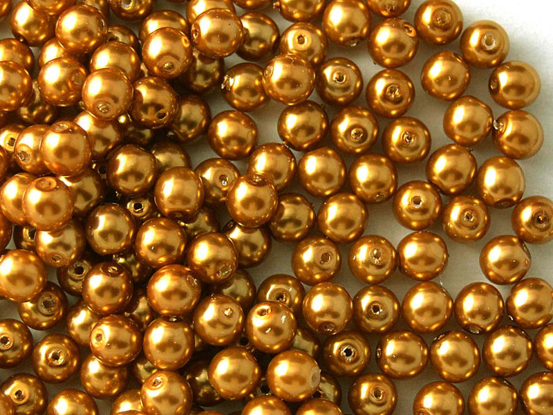 50 pcs Round Pearl Beads, 6mm, Bronze Pearl, Czech Glass