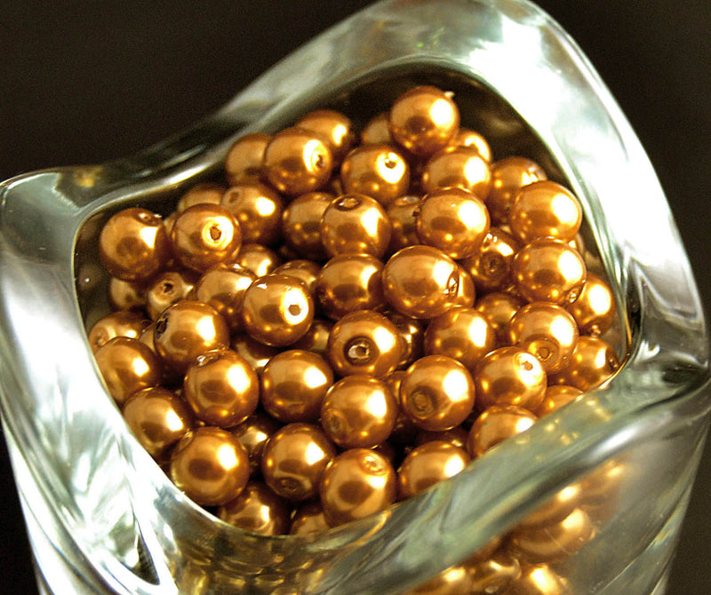 50 pcs Round Pearl Beads, 6mm, Bronze Pearl, Czech Glass