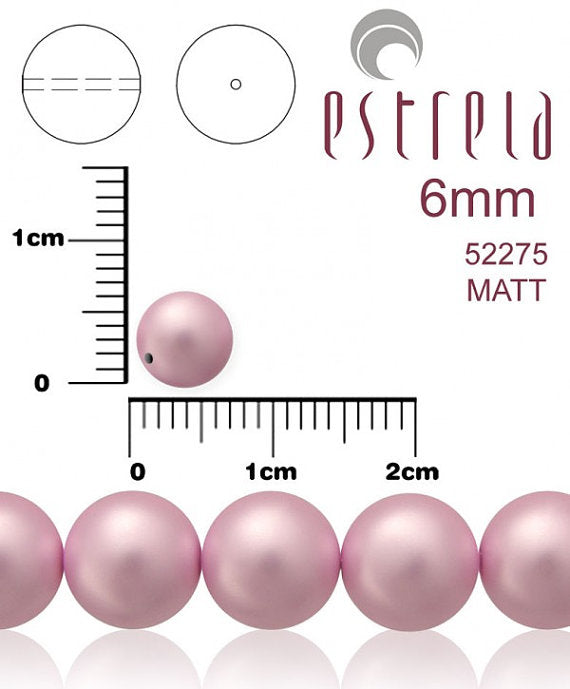 50 pcs Round Pearl Beads, 6mm, Light Lilac Matte, Czech Glass