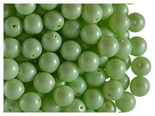50 pcs Round Pearl Beads, 6mm, Baby Green Pastel, Czech Glass