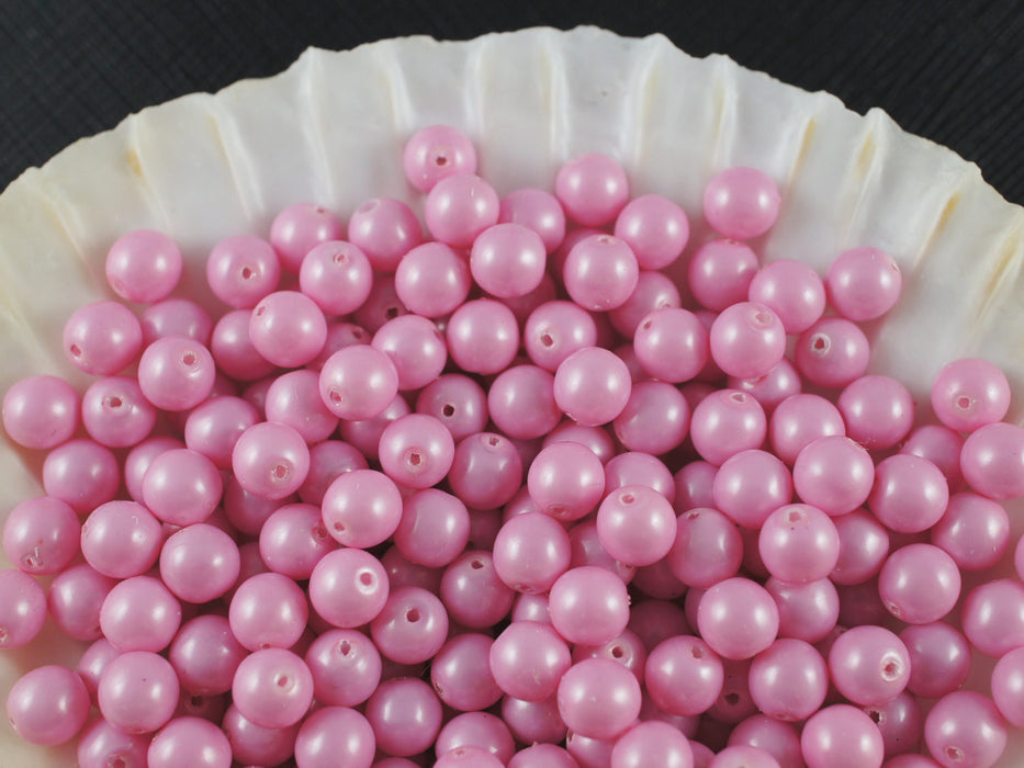 50 pcs Round Pearl Beads, 6mm, Baby Pink Pastel, Czech Glass