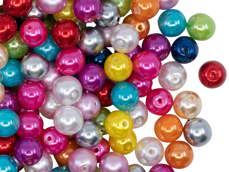 50 pcs Round Pearl Beads, 6mm, Mix Pearl Colors, Czech Glass
