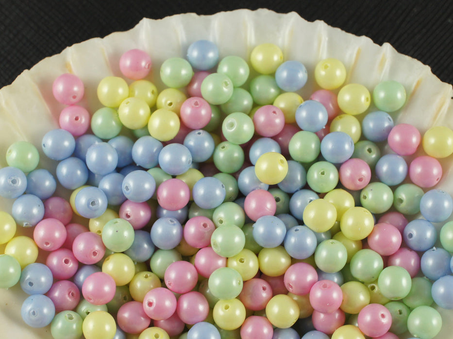 50 pcs Round Pearl Beads, 6mm, Baby Mix Pastel, Czech Glass