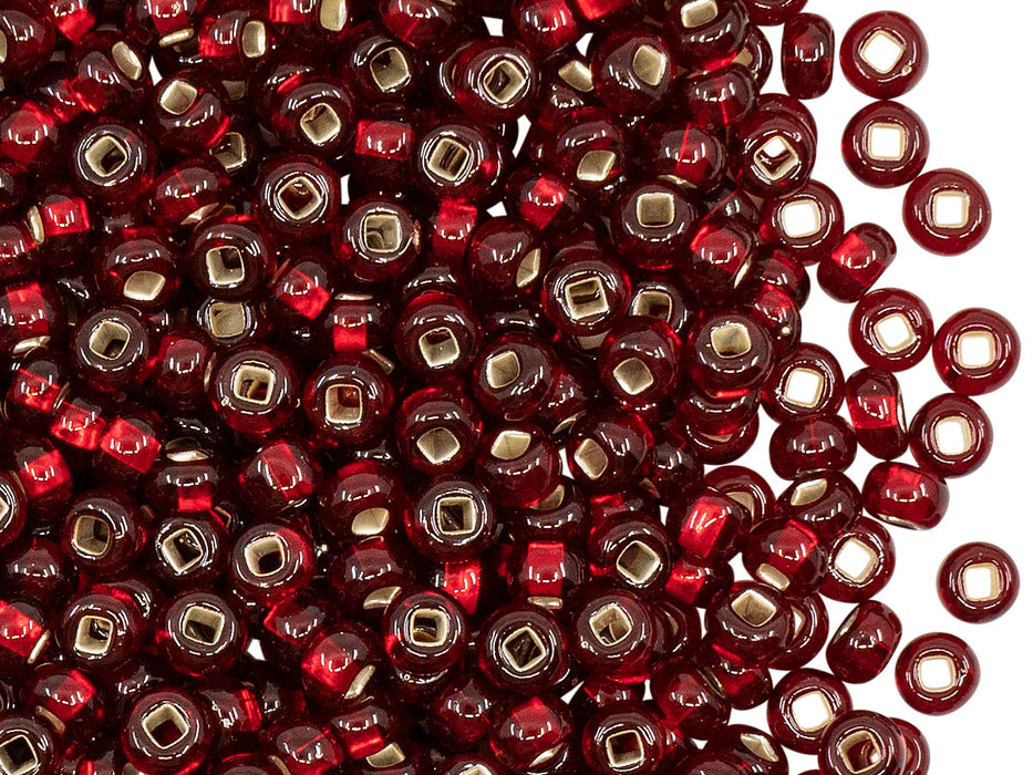 20 g 6/0 Seed Beads Preciosa Ornela, Red Ruby Silver Lined, Square Hole, Czech Glass