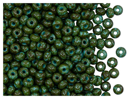 Rocailles Seed Beads 6/0, Turquoise Travertine, Czech Glass