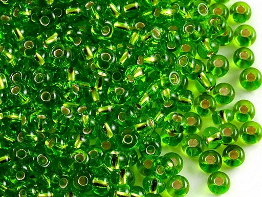 20 g 6/0 Seed Beads Preciosa Ornela, Transparent Green Silver Lined, Czech Glass