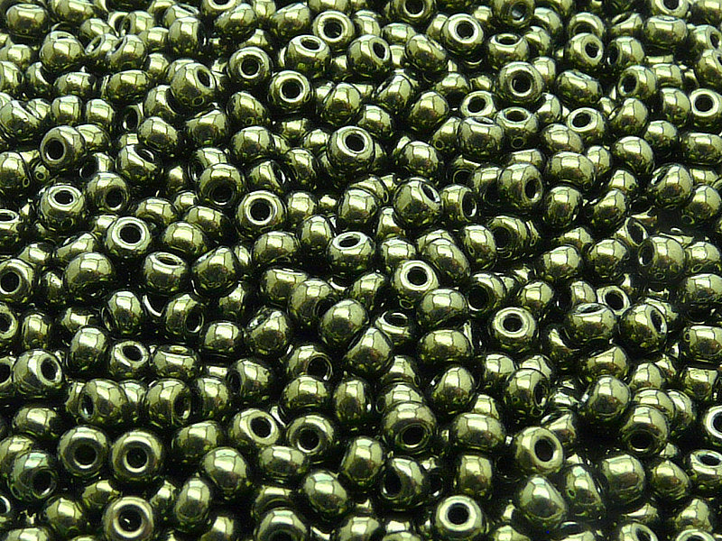 20 g 6/0 Seed Beads Preciosa Ornela, Jet Black Green Luster, Czech Glass