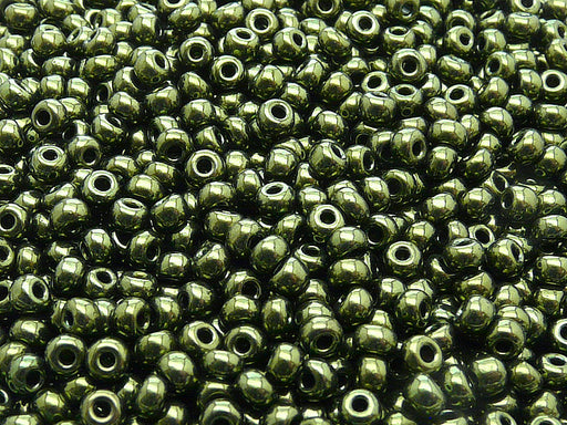20 g 6/0 Seed Beads Preciosa Ornela, Jet Black Green Luster, Czech Glass