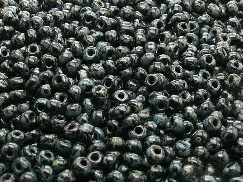 20 g 6/0 Seed Beads Preciosa Ornela, Jet Travertine, Czech Glass