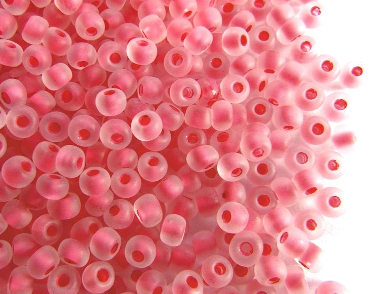 20 g 20 g Rocailles 6/0 Crystal Matte Pink Lined Czech Glass Pink