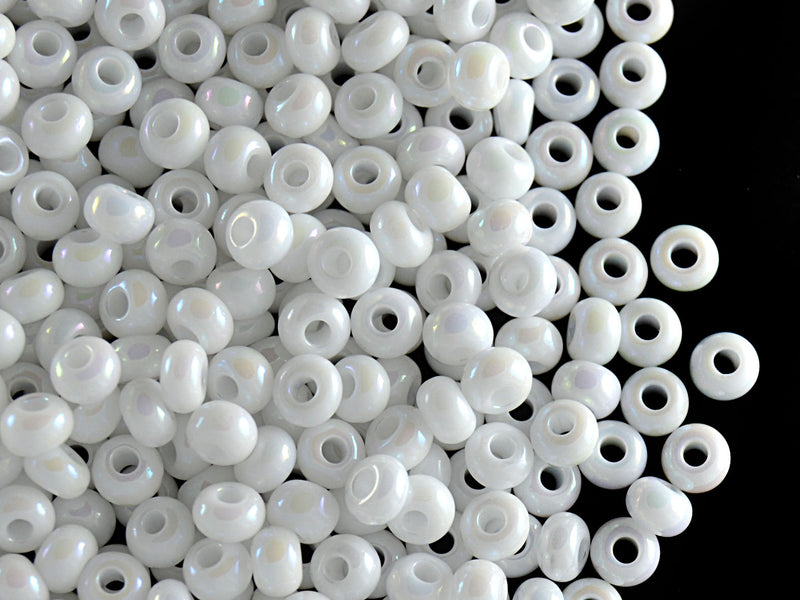 20 g 6/0 Seed Beads Preciosa Ornela, Chalk White Opaque Iris (White Opaque Rainbow), Czech Glass