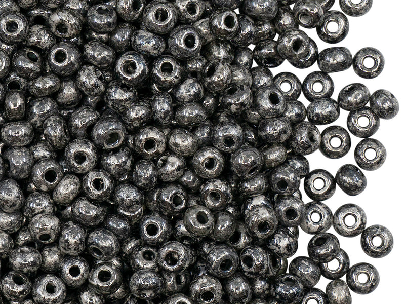 20 g 6/0 Seed Beads Preciosa Ornela, Chalk White Antique Chrome, Czech Glass
