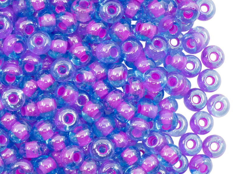 20 g Rocailles 6/0 Aqua Transparent Pink Lined Czech Glass Blue Pink
