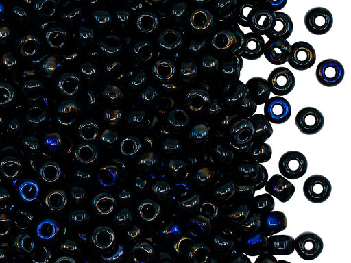 Rocailles Seed Beads 6/0, Jet Black Azuro, Czech Glass