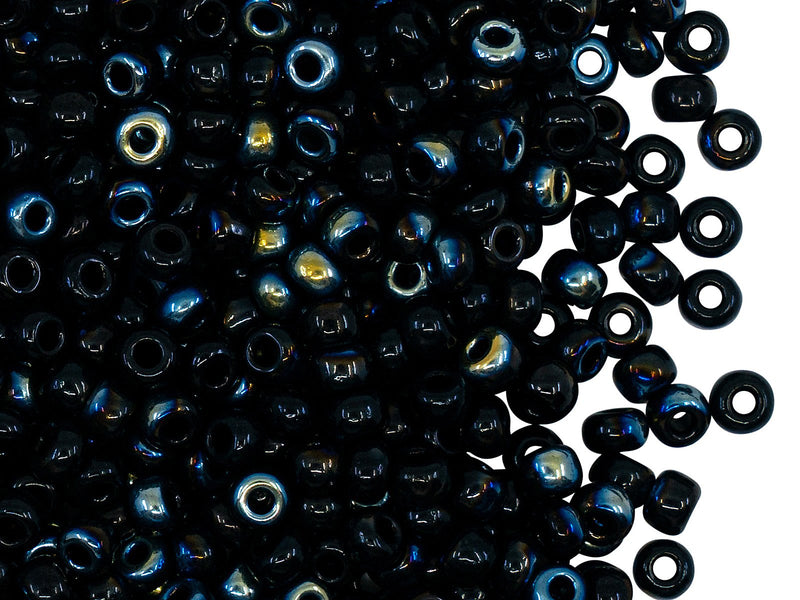 Rocailles Seed Beads 6/0, Jet Black AB Black, Czech Glass