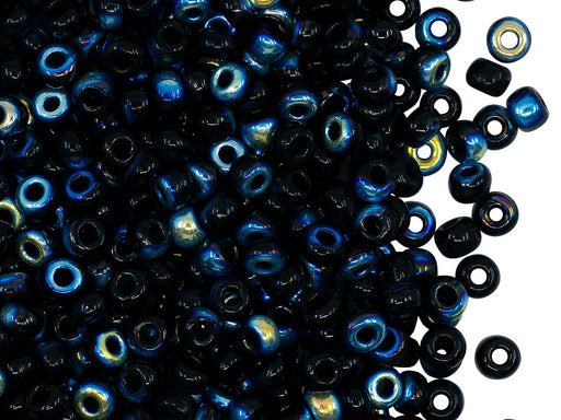 Rocailles Seed Beads 6/0, Jet Black AB, Czech Glass