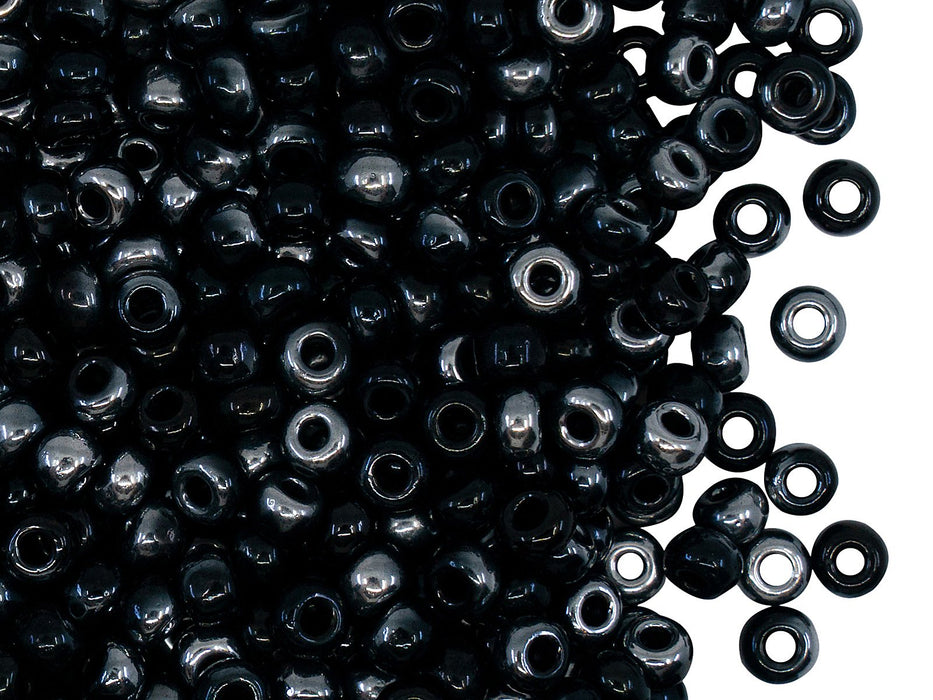 Rocailles Seed Beads 6/0, Jet Black Chrom, Czech Glass