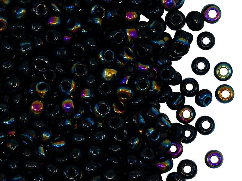 Rocailles Seed Beads 6/0, Jet Black Kalipo, Czech Glass