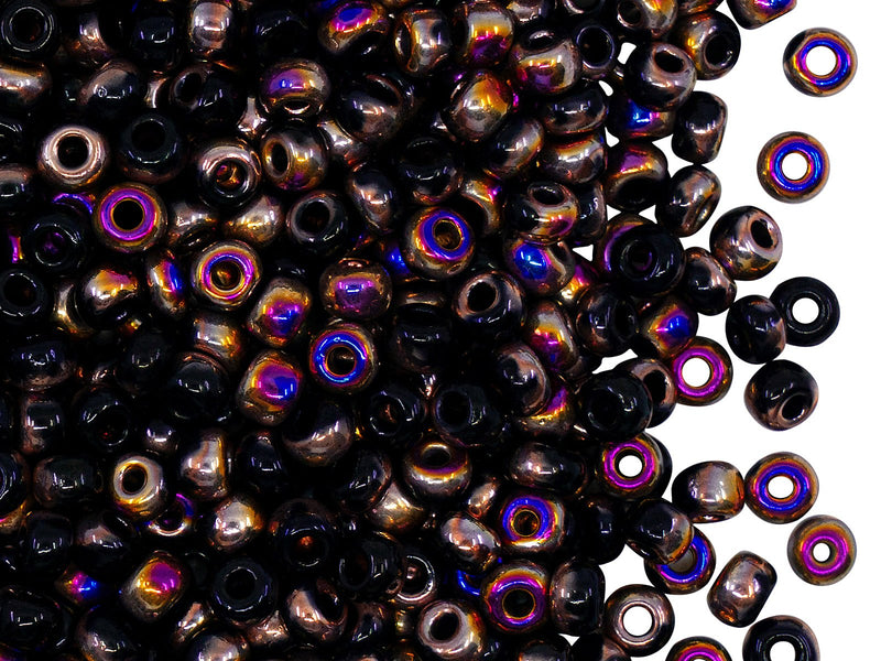 Rocailles Seed Beads 6/0, Jet Black Santander, Czech Glass