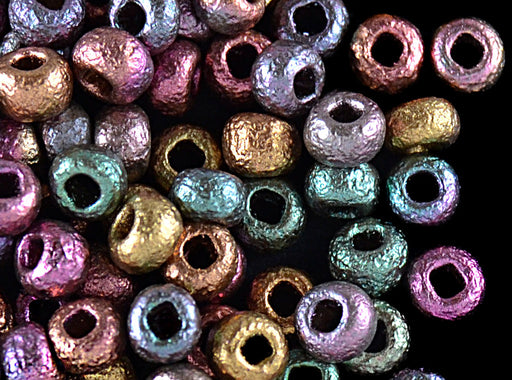 10 g 6/0 Etched Seed Beads, Purple Iris Gold, Czech Glass