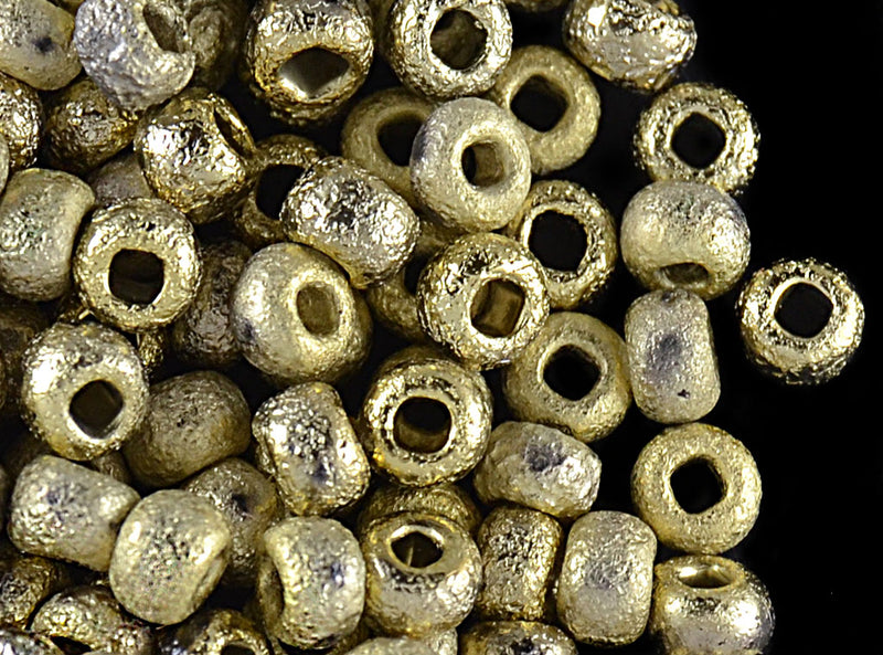 10 g 6/0 Etched Seed Beads, Crystal Etched Amber Full, Czech Glass