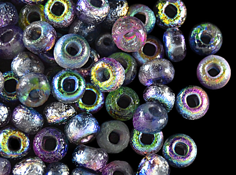 10 g 6/0 Etched Seed Beads, Crystal Etched Magic Blue, Czech Glass