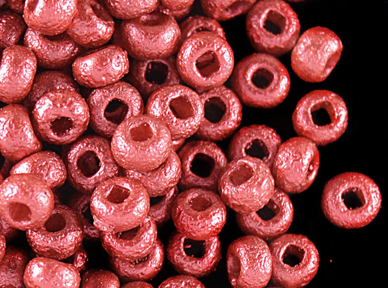 10 g 6/0 Etched Seed Beads, Etched Lava Red, Czech Glass