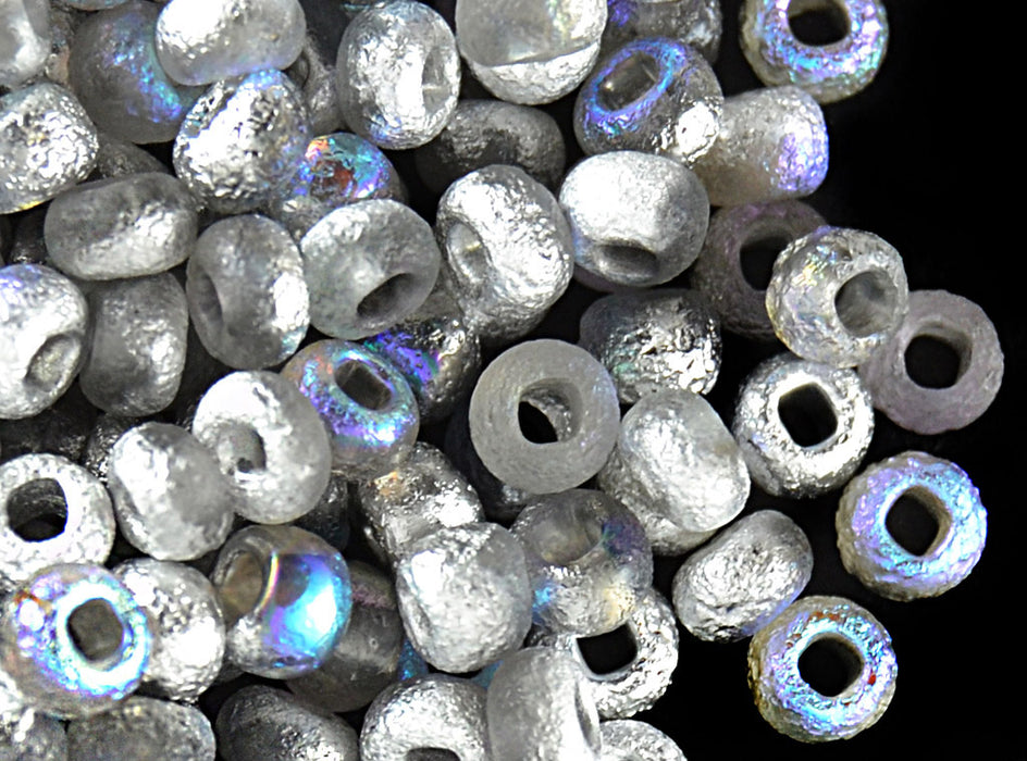10 g 6/0 Etched Seed Beads, Etched Silver Rainbow, Czech Glass