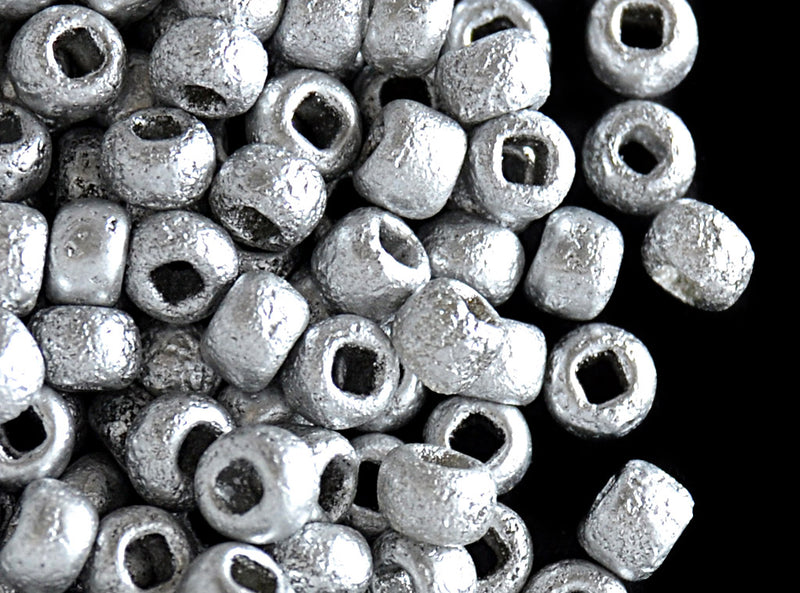 10 g 6/0 Etched Seed Beads, Etched Aluminum Silver, Czech Glass