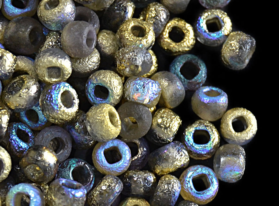 10 g 6/0 Etched Seed Beads, Etched Golden Rainbow, Czech Glass