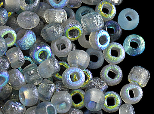 10 g 6/0 Etched Seed Beads, Etched Blue Rainbow, Czech Glass