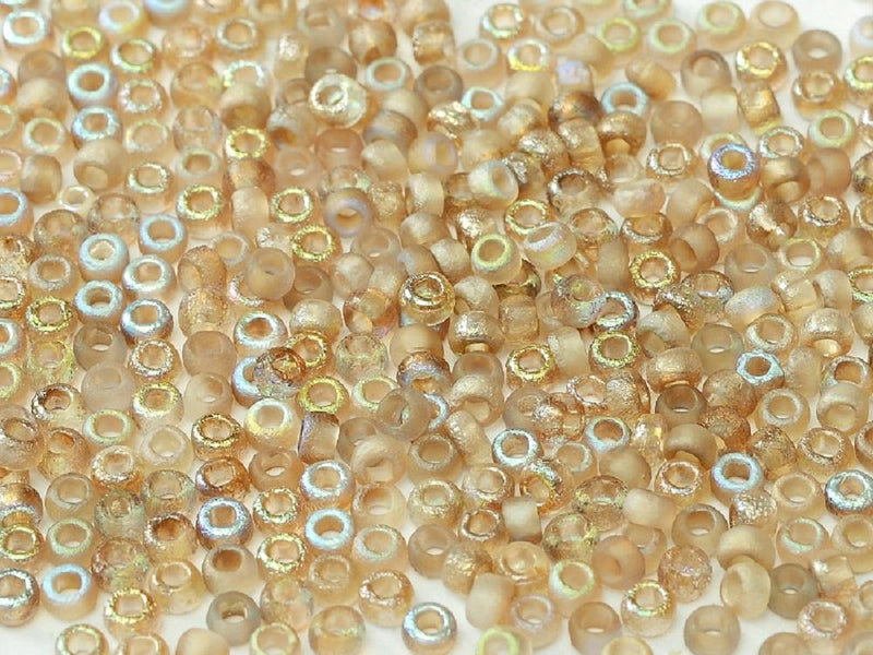 Etched Seed Beads 6/0, Crystal Etched Brown Rainbow, Czech Glass