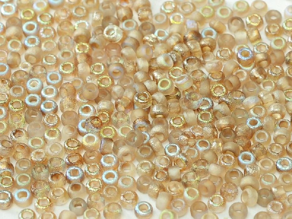 Etched Seed Beads 6/0, Crystal Etched Brown Rainbow, Czech Glass