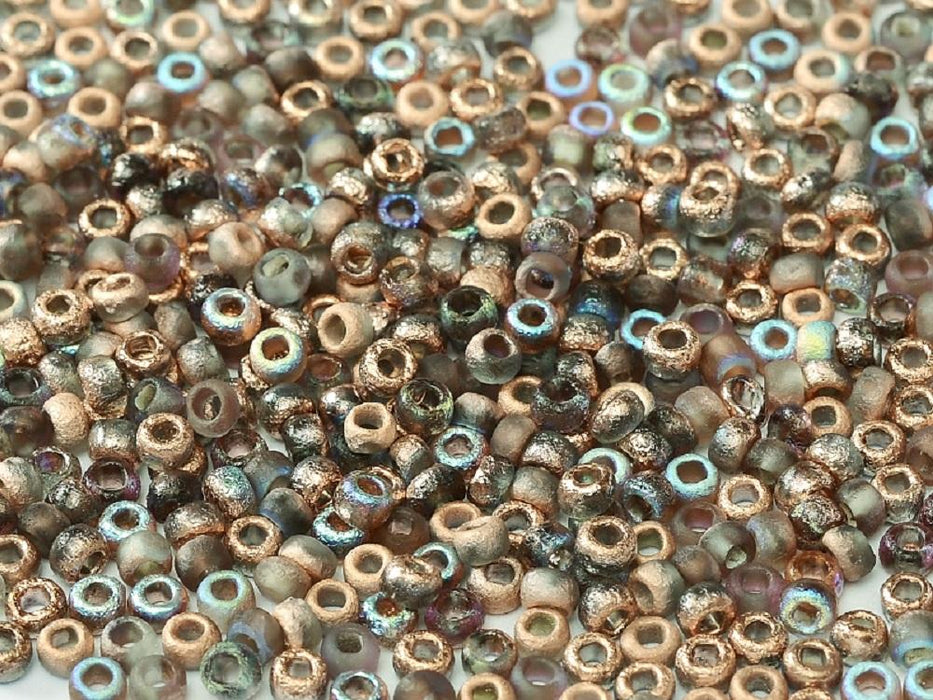 Etched Seed Beads 6/0, Crystal Etched Copper Rainbow, Czech Glass