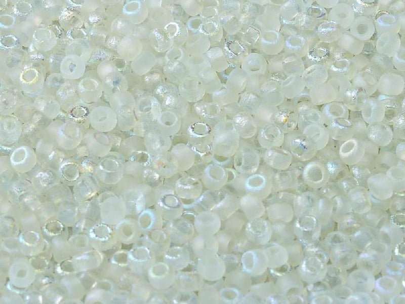 Etched Seed Beads 6/0, Crystal Etched Green Rainbow, Czech Glass