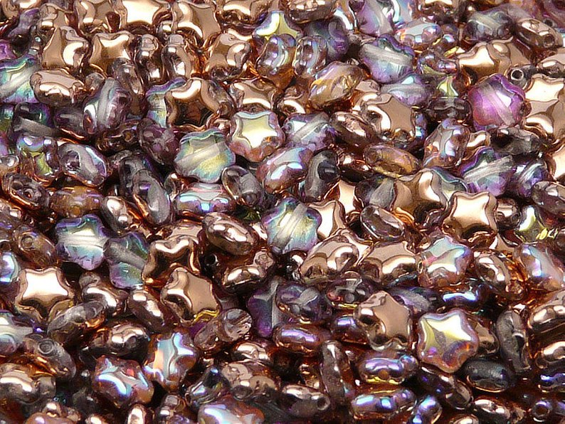 50 pcs Star Beads, 6 mm, Czech Glass, Crystal Copper Rainbow