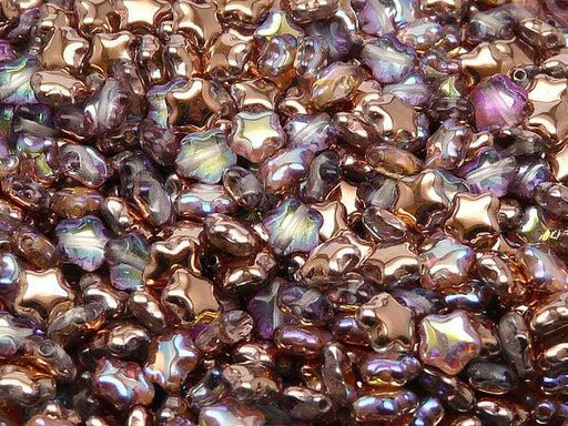 50 pcs Star Beads, 6 mm, Czech Glass, Crystal Copper Rainbow