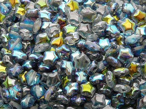 50 pcs 50 pcs Star Beads 6 mm Crystal Blue Rainbow Czech Glass Blue Multicolored